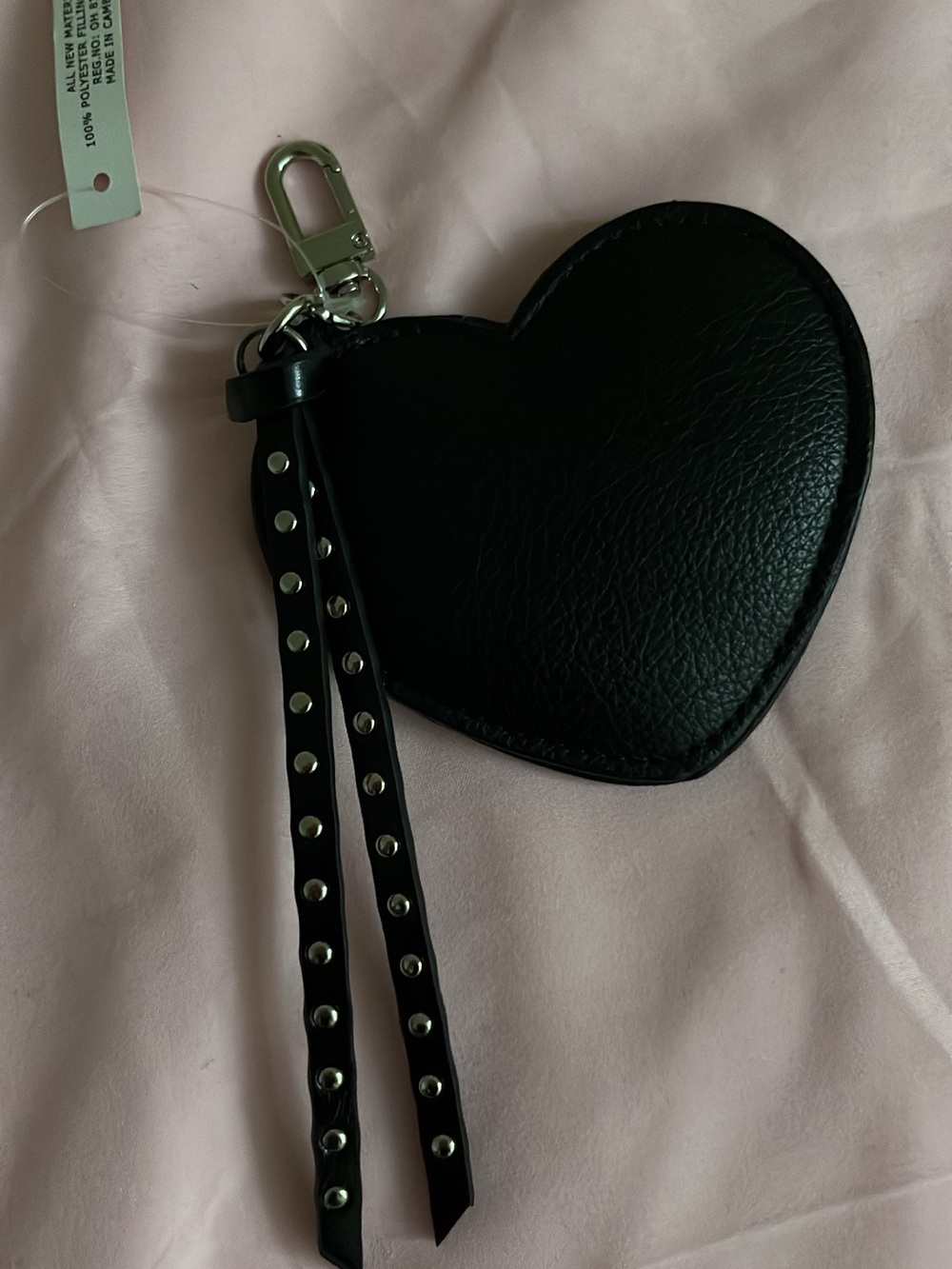 Black Heart Keychain Wallet with Studded Strap -